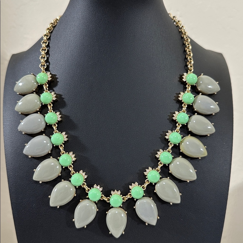 J Crew Gold Tone Rhinestone & Cabochon  Statement Necklace